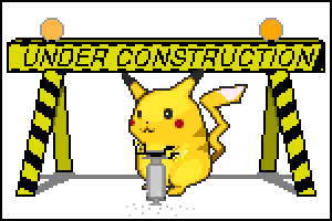Pixel art GIF of Pikachu from Pokémon drilling with a jackhammer underneath a sign reading 'UNDER CONSTRUCTION'
